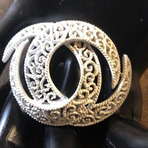 Vintage white enamel filigree Crown Trifari Brooch